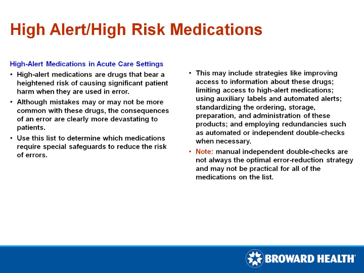 High Alert/High Risk Medications 1