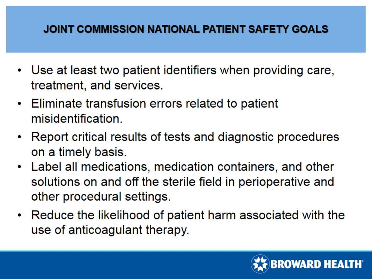 joint Commission National Patient safety goals