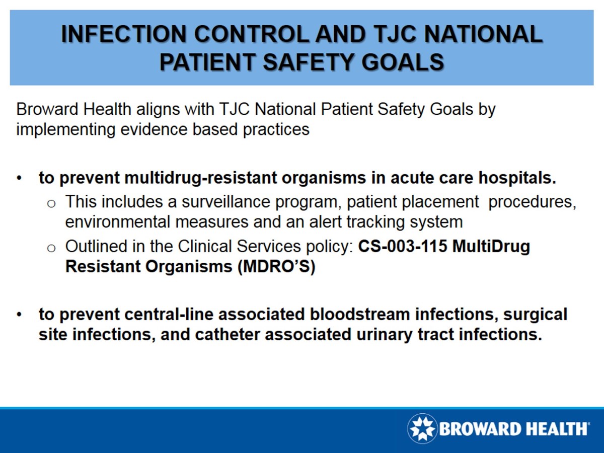 Infection Control and TJC National Patient Safety Goals