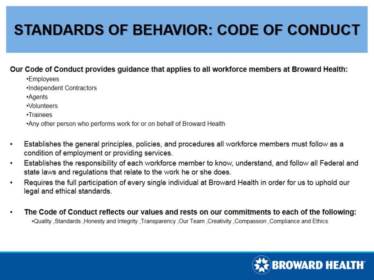 Standards of behavior: Code of conduct